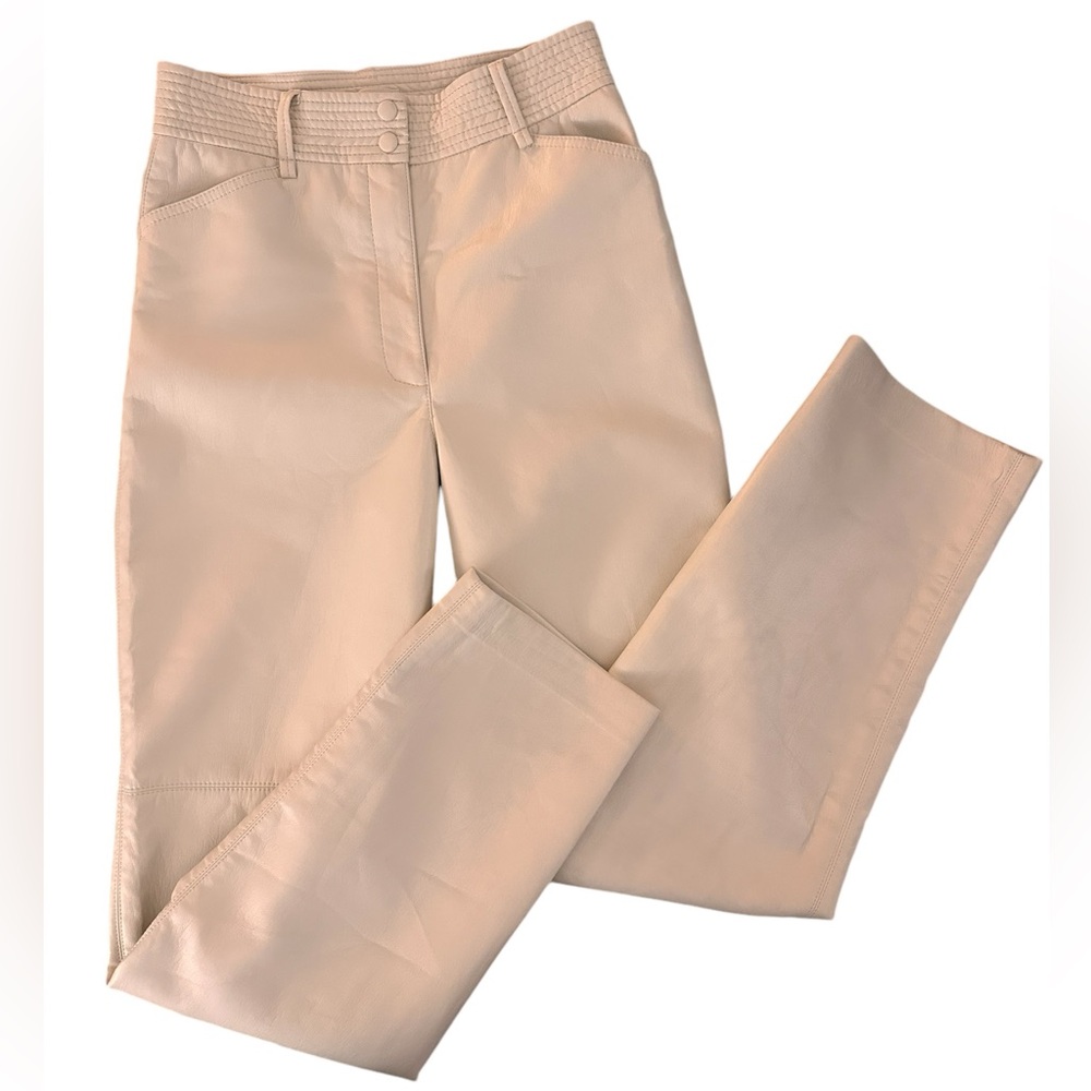 Aritzia Wilfred High Waisted Faux Leather Trousers Cream, size 4